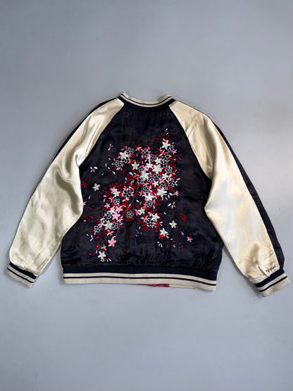ZReversible Japanese Floral Fully Embroidery Satin Bomber RARE (S/M)