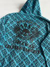 Y2K Big Train Blue Skull Print Studded Zip Hoodie (L)