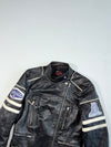 Vintage Bomb Boogie Black Leather Racing Patch Biker Jacket (XS)