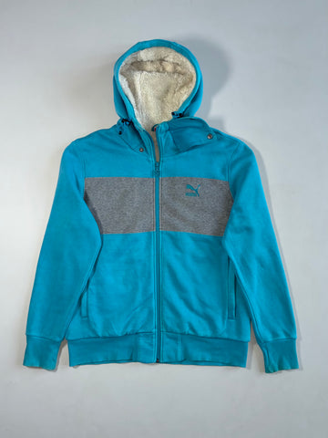 Puma Sport Lifestyle Sherpa-Lined Zip-Up Hoodie Turquoise/Grey Colorblock,  (M)