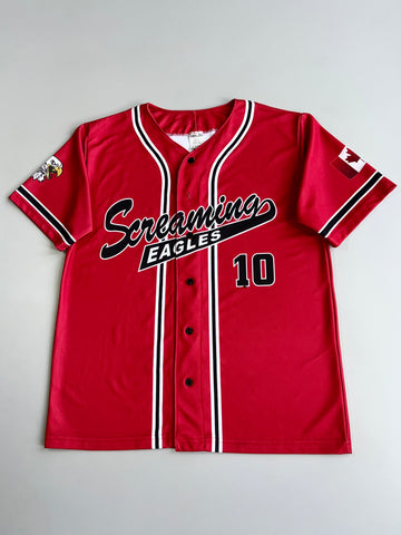 Kamazu Screaming Eagles #10 Vintage Baseball Jersey Button-Up Red Canadian Made (XL)