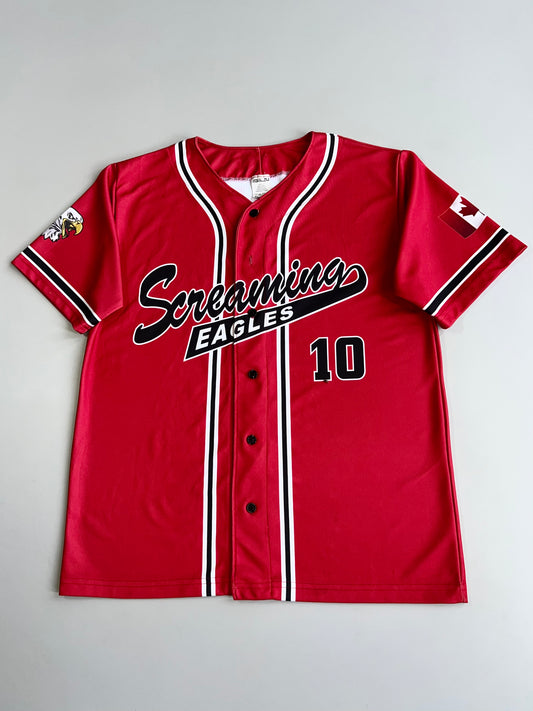 Kamazu Screaming Eagles #10 Vintage Baseball Jersey Button-Up Red Canadian Made (XL)