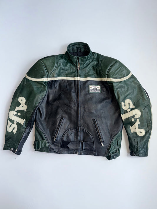 !       Vintage AJS Two-Tone RARE Biker Pure Leather Jacket (PADDED) (XL/2XL)