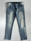 Chrome Hearts (CH) Distressed Denim Jeans with Holographic Graphic (W:34|L:41)