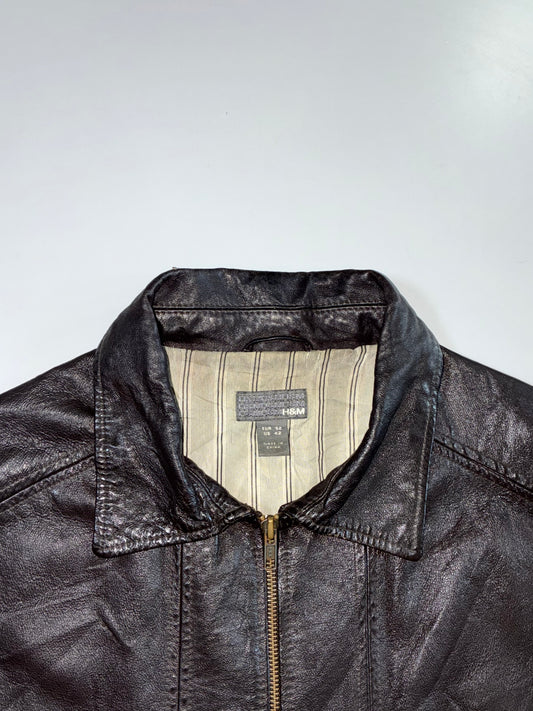 Dark Brown Leather Harrington Jacket (L)