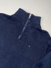 Tommy Hilfiger Striped Quarter-Zip Knit Sweater – Navy/Green (XS)