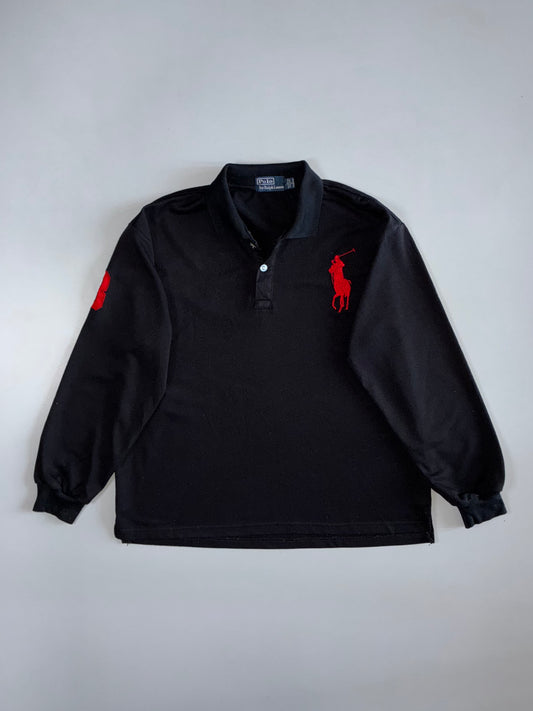 Polo Ralph Lauren Big Pony Long Sleeve Polo Shirt — Black with Red Embroidery (XL)