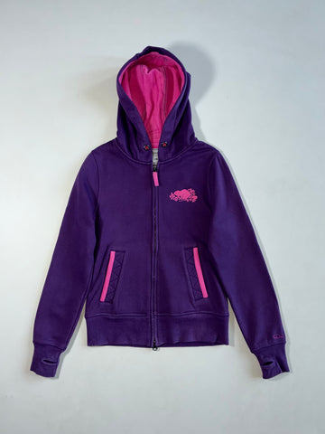 Roots Athletics Fleece-Lined Zip-Up Hoodie Purple/Pink, Beaver Logo, Thumbholes, (XS)