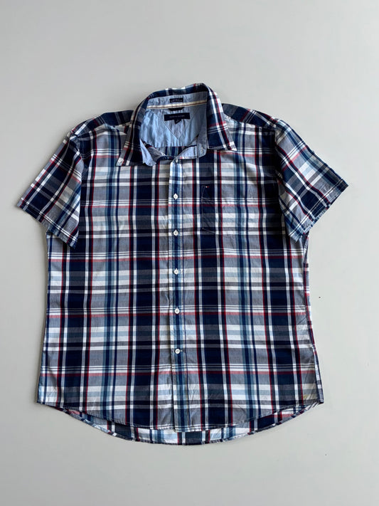 Tommy Hilfiger Custom Fit Plaid Short Sleeve Shirt (XL)