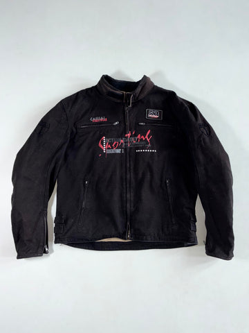 Highway 1 Canvas Motorcycle Jacket – Black, “Division 53” Printed Lining (XL)