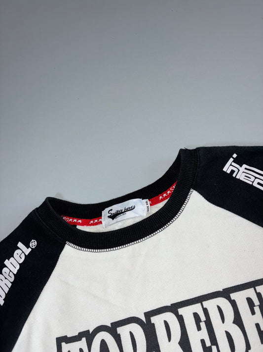 Top Rebel Virus Raglan Sweatshirt White Black Graphic (XL)