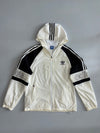 Adidas Originals Cream & Black Trefoil Hooded Windbreaker Jacket — Sleeve Script Logo | Size (L)