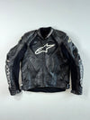 Alpinestars Black Leather Motorcycle Racing Jacket PADDED Shoulder Sliders (S)