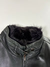 Charcoal Grey Leather-Look Zip-Up Jacket with Plush Collar (L)