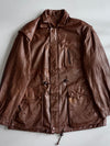 Vintage Brown Leather Field Jacket with Drawstring Waist (XL)