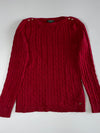 Lauren Ralph Lauren Red Cable Knit Boat Neck Sweater with Gold Buttons women’s(M)