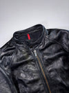 Strellson Black Leather Racer Jacket Swiss-Designed Moto Jacket with Red Zip Pull (M)