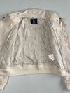 Lavenlico Cream Leather Asymmetric Zip Biker Jacket with Ribbed Knit Hem & Cuffs Women’s (XXS)