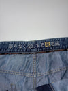 Japanese Oni Leather-Patch Brocade Panel Jeans embroidered (W:42) (L:44.5)