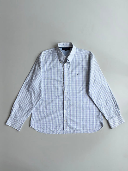 Tommy Hilfiger | White & Blue Grid Check Button-Down Shirt | (XL)