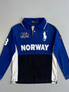 Polo Ralph Lauren Classic Fit Norway NOR #8 Big Pony Sailing Patch Colorblock Long Sleeve Rugby Shirt Blue (M)