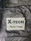 X-Tech Black, Blue & White Striped Leather Motorcycle Racing Jacket Padded (L)