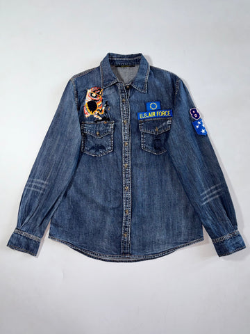 Vintage JS New York Blue Denim Patch Embroidered Shirt Woman’s  (S)