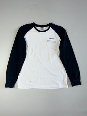 Adidas White & Navy Raglan Long Sleeve T-Shirt (L)