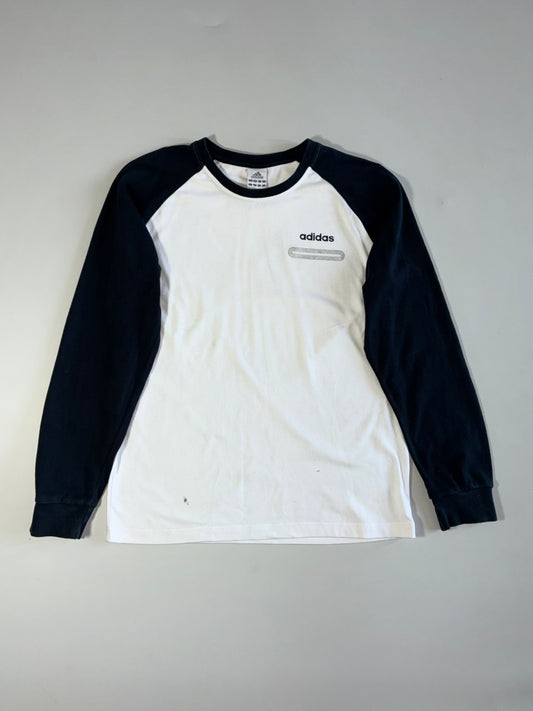 Adidas White & Navy Raglan Long Sleeve T-Shirt (L)