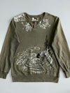 Vintage Big Train Back Print Tiger  Crewneck Sweatshirt | Olive (L)