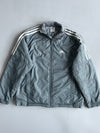 Adidas Fleece-Lined Puffer Jacket – Grey/White Stripes (L)