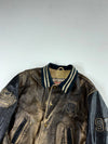 Vintage 90s Redskins “Teddy” Distressed Two-Tone Leather Varsity Bomber Jacket (XL)