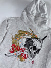 Nippon Blue Japanese Graphic Hooded Embroidered Sweatshirt (Grey) (M/L)