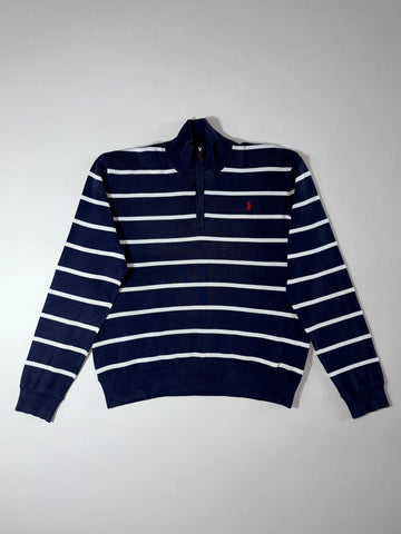 Polo by Ralph Lauren Navy & White Striped Quarter-Zip Sweater (XL)