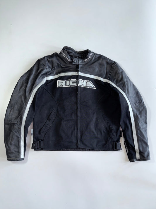 Richa Quality Manufactured Goods Silver Stripe Leather-Textile Hybrid Moto Jacket / Back Protection (XL)