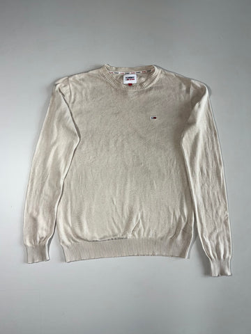Tommy Jeans Flag Logo Crewneck Sweater, Cream, Size (M)