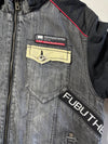 Y2K FUBU The Collection Grey Denim Hooded Hybrid Jacket (M)