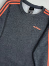 Adidas Essentials Grey & Coral 3-Stripes Fleece Crewneck Sweatshirt (S)