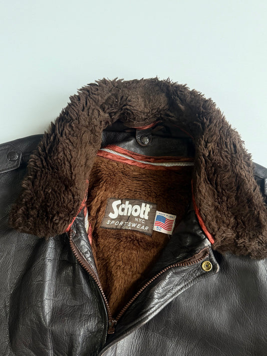 Schott NYC | 184SM G-1 Cowhide Flight Jacket | Pure Leather| (USA Made, Detachable Collar + Liner) (XL/2XL)