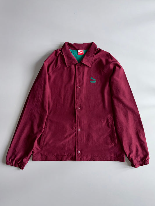 Puma Coach Jacket Maroon & Green Snap Button Windbreaker (L)