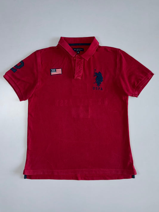 U.S.Polo Assn. USPA Big Pony Polo Shirt | Red American Flag Patch Short Sleeve Cotton (L)