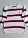 Tommy Hilfiger Striped Crest Logo Crewneck Sweater – White (S)
