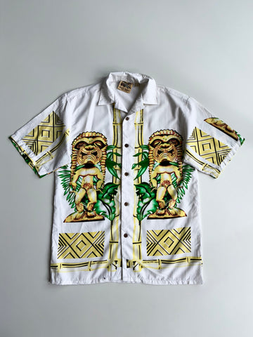 Maui Maui Hawaiian Tiki Print Shirt White (L)
