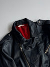 Vintage | Black Leather Belted Biker Jacket, Red Lining (S)