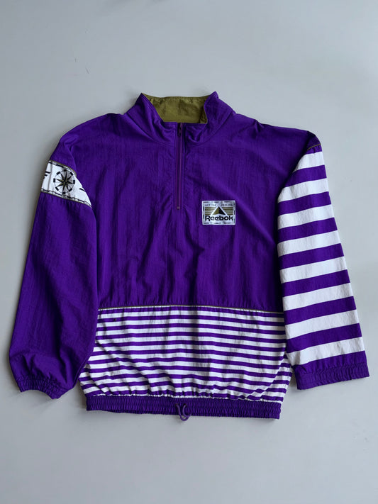 Vintage Reebok “Get The Feeling” 1/4 Zip Windbreaker Jacket Purple  Striped Color block (2XL)