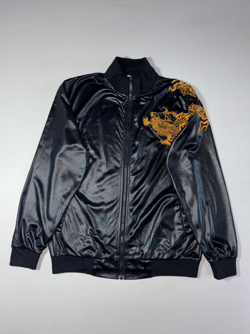Japanese Sukajan Dragon Embroidered Satin Bomber Jacket – Black (M)