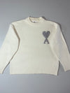 AMI Paris | Cream Knit Sweater Silver Ami de Coeur Logo | (XL)