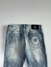 Chrome Hearts (CH) Distressed Denim Jeans with Holographic Graphic (W:34|L:41)