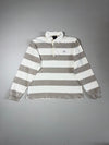 Adidas 2000s Wide Stripe Long Sleeve Rugby Polo, Beige/White (L)