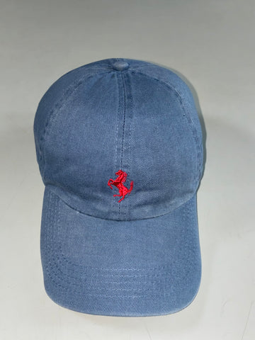 Ferrari Official Product Prancing Horse Embroidered Blue Cotton Cap (Adjustable)